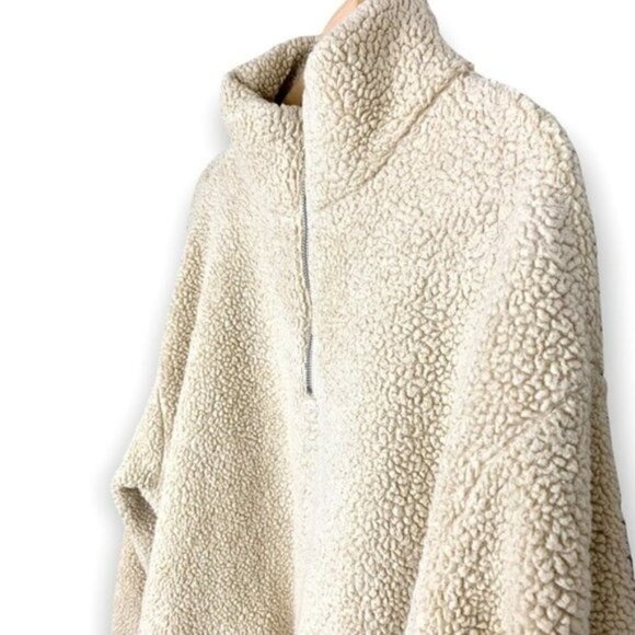 H&M Cozy Oatmeal Zipper Sherpa Pullover Sweater - Picture 5 of 6